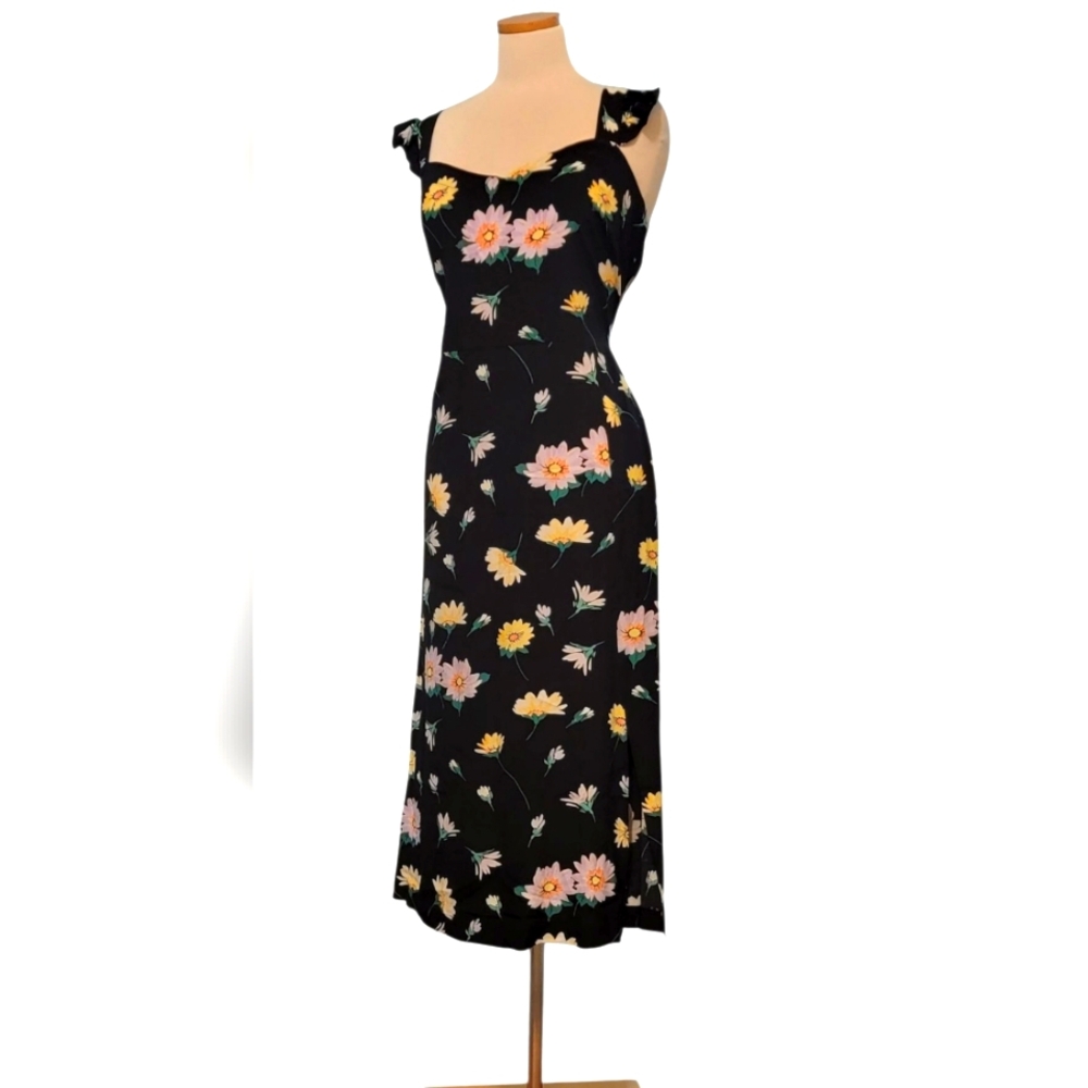 Loft Floral Ruffled Strap Slit Zip Midi Dress - Picture 4 of 8